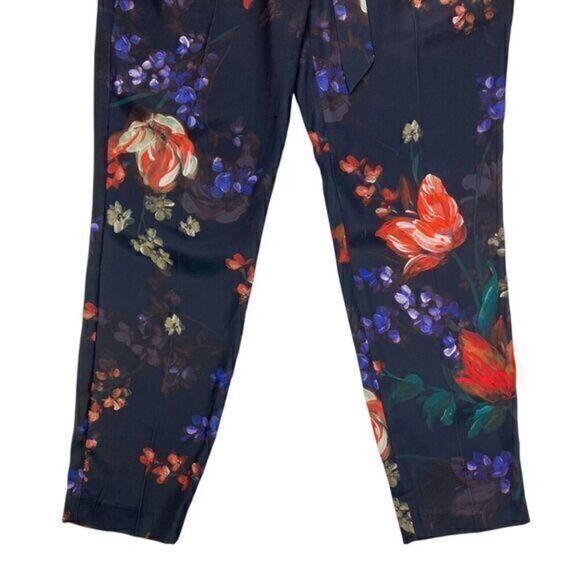 Express Paper Bag Pants Womens 6 Floral High Waisted Satin Shabby Chic Trousers - Picture 4 of 16